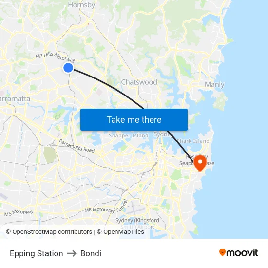 Epping Station to Bondi map