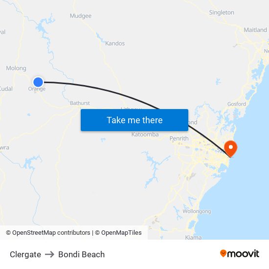 Clergate to Bondi Beach map