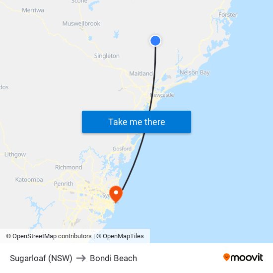 Sugarloaf (NSW) to Bondi Beach map