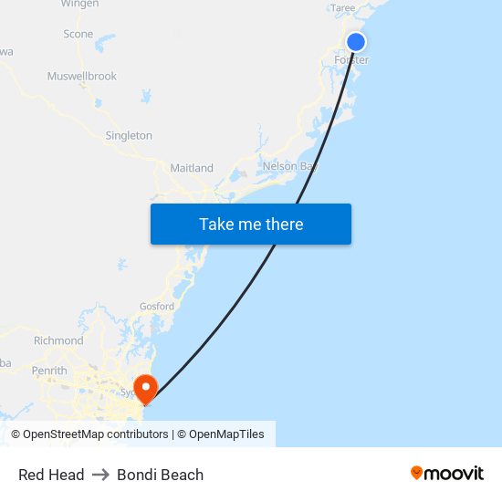 Red Head to Bondi Beach map