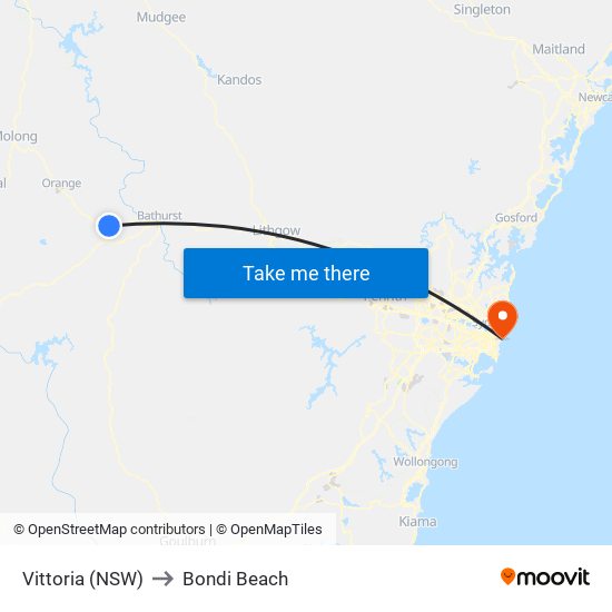 Vittoria (NSW) to Bondi Beach map