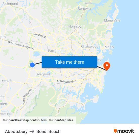 Abbotsbury to Bondi Beach map