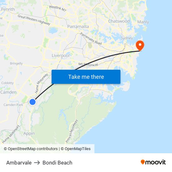 Ambarvale to Bondi Beach map