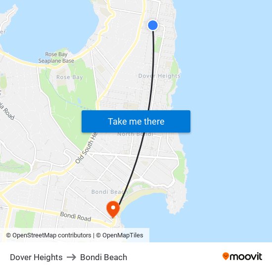 Dover Heights to Bondi Beach map