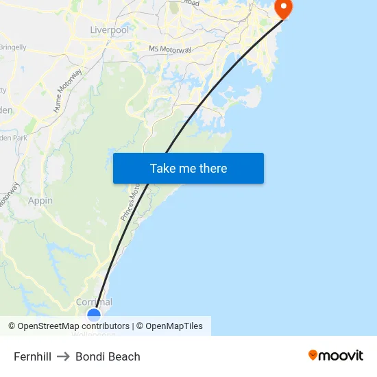 Fernhill to Bondi Beach map