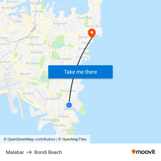Malabar to Bondi Beach map