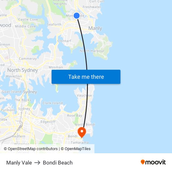 Manly Vale to Bondi Beach map