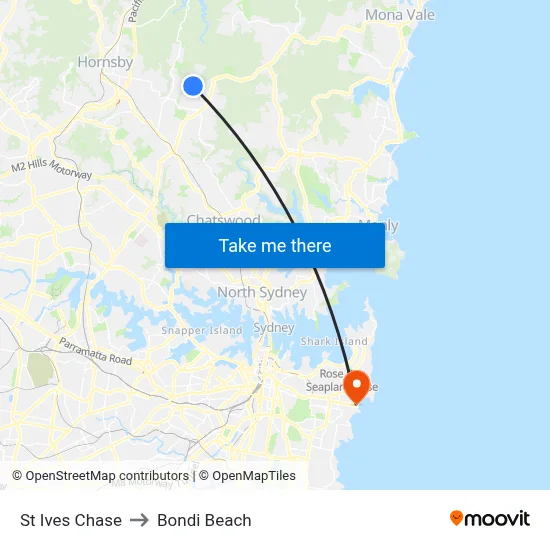St Ives Chase to Bondi Beach map
