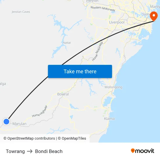 Towrang to Bondi Beach map
