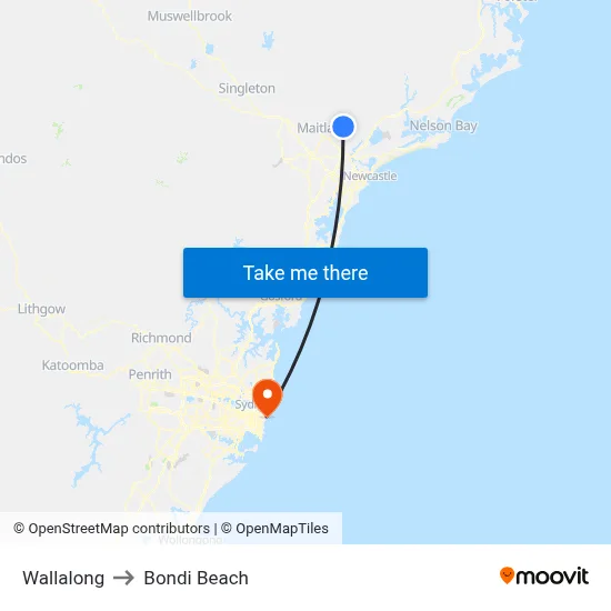 Wallalong to Bondi Beach map