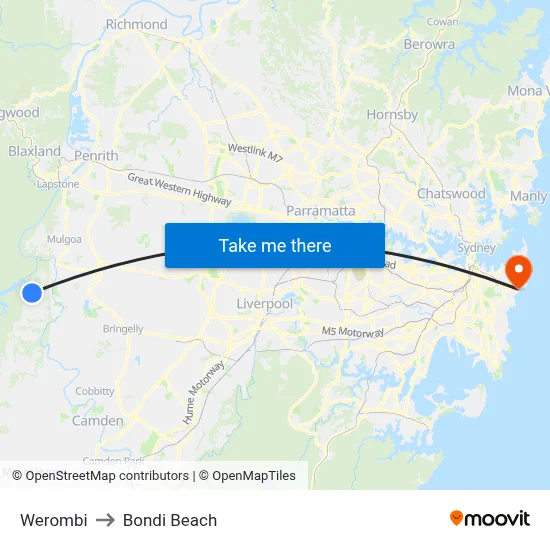 Werombi to Bondi Beach map