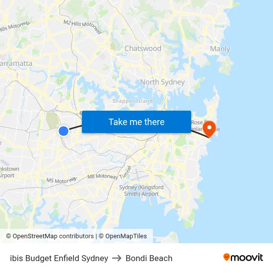 ibis Budget Enfield Sydney to Bondi Beach map
