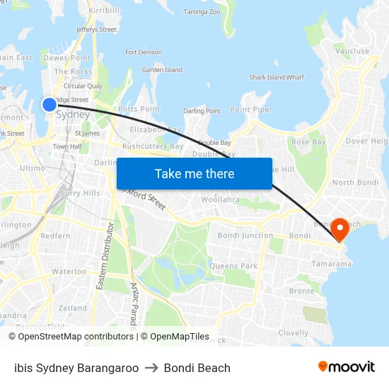 ibis Sydney Barangaroo to Bondi Beach map