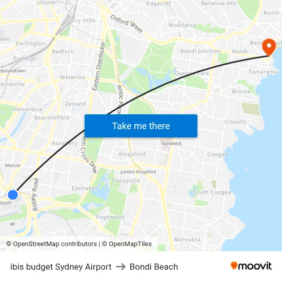 ibis budget Sydney Airport to Bondi Beach map