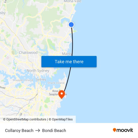 Collaroy Beach to Bondi Beach map