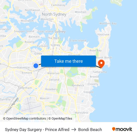 Sydney Day Surgery - Prince Alfred to Bondi Beach map