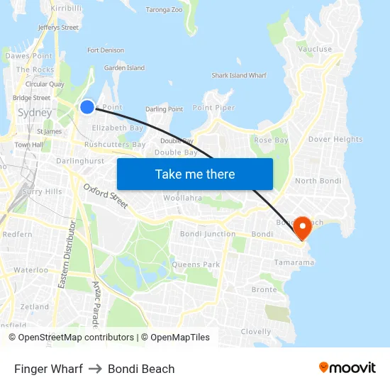 Finger Wharf to Bondi Beach map