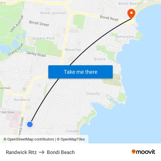 Randwick Ritz to Bondi Beach map