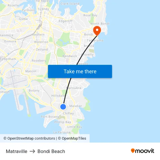 Matraville to Bondi Beach map