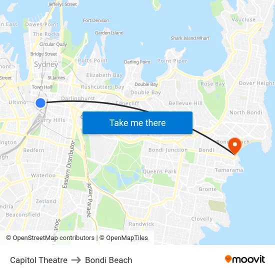 Capitol Theatre to Bondi Beach map
