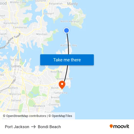 Port Jackson to Bondi Beach map