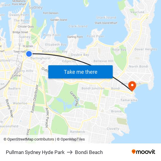 Pullman Sydney Hyde Park to Bondi Beach map