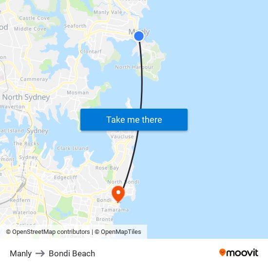 Manly to Bondi Beach map