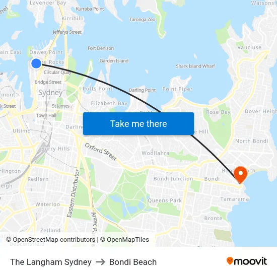 The Langham Sydney to Bondi Beach map
