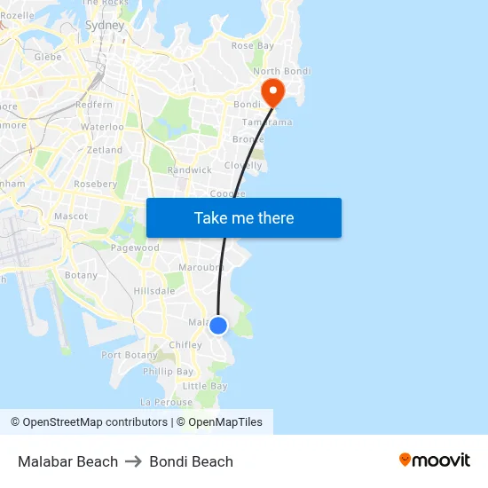 Malabar Beach to Bondi Beach map
