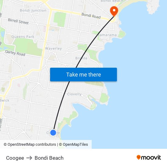 Coogee to Bondi Beach map
