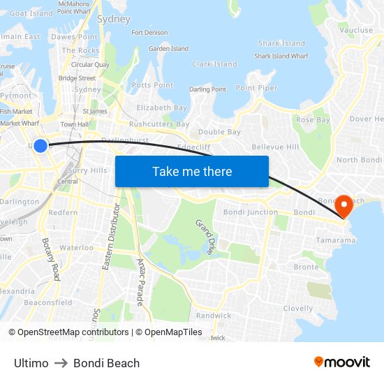 Ultimo to Bondi Beach map