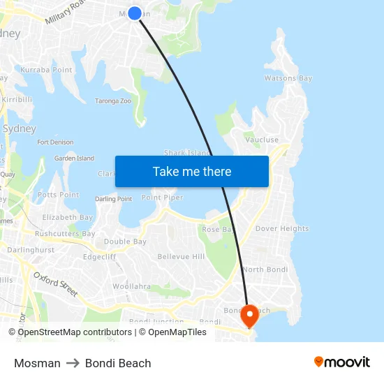 Mosman to Bondi Beach map