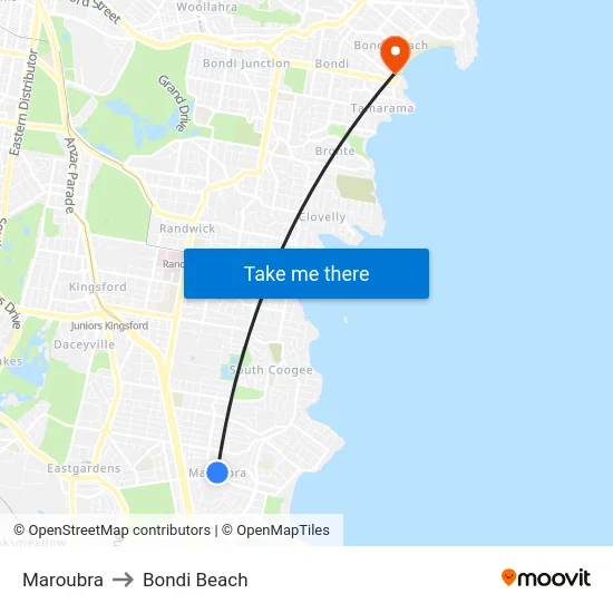 Maroubra to Bondi Beach map