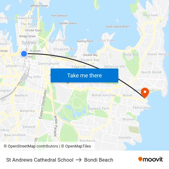 St Andrews Cathedral School to Bondi Beach map