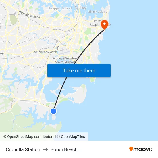 Cronulla Station to Bondi Beach map