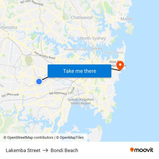 Lakemba Street to Bondi Beach map