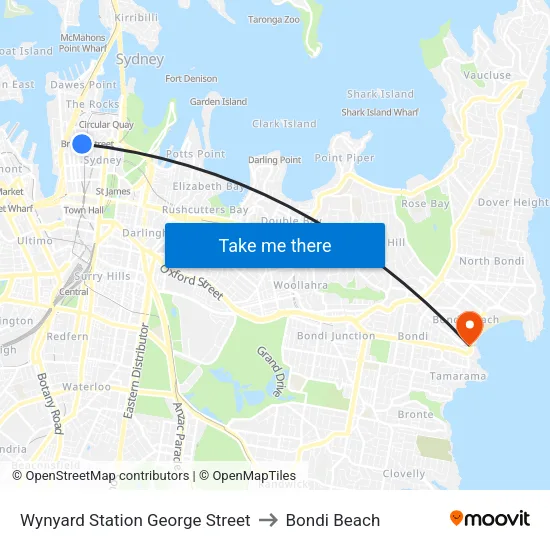 Wynyard Station George Street to Bondi Beach map