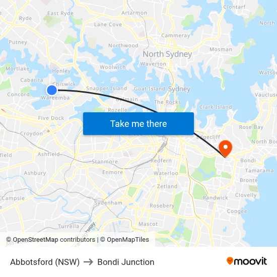 Abbotsford (NSW) to Bondi Junction map