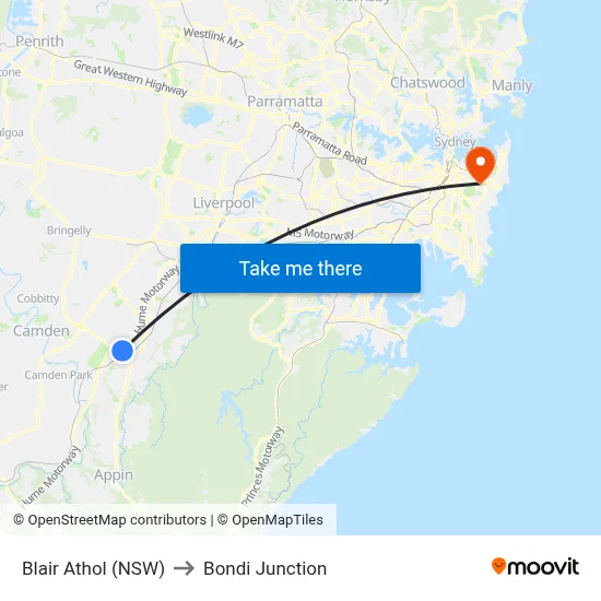 Blair Athol (NSW) to Bondi Junction map