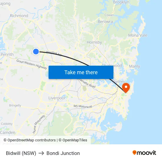 Bidwill (NSW) to Bondi Junction map