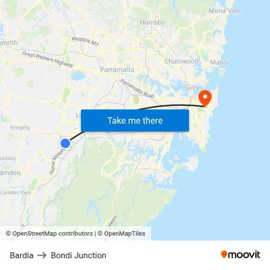 Bardia to Bondi Junction map