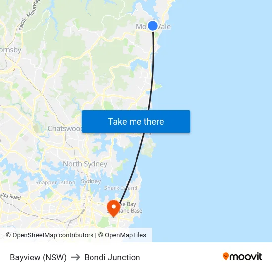 Bayview (NSW) to Bondi Junction map