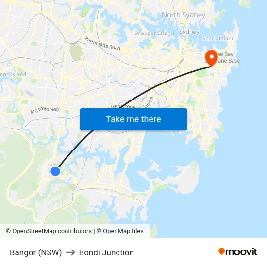 Bangor (NSW) to Bondi Junction map