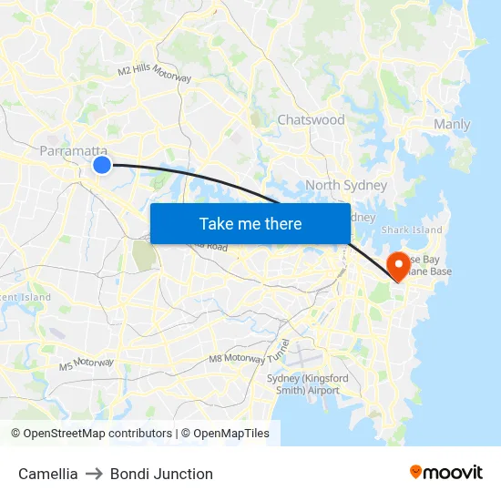 Camellia to Bondi Junction map