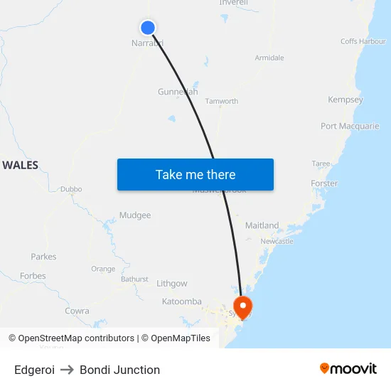 Edgeroi to Bondi Junction map
