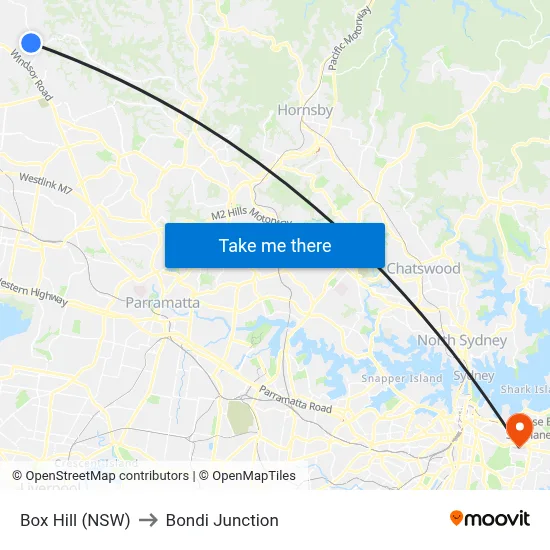 Box Hill (NSW) to Bondi Junction map