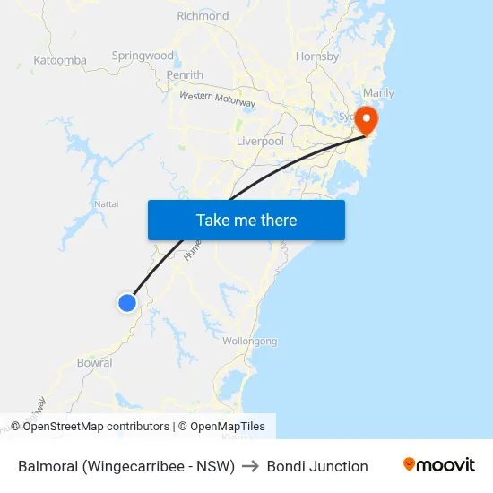 Balmoral (Wingecarribee - NSW) to Bondi Junction map