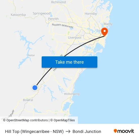 Hill Top (Wingecarribee - NSW) to Bondi Junction map
