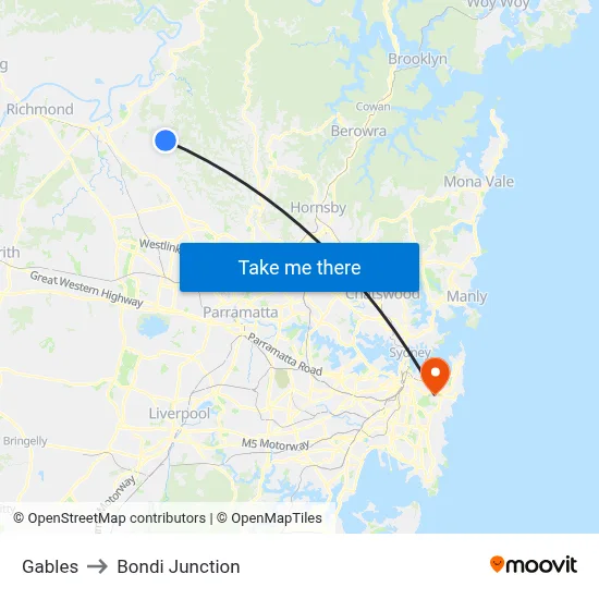 Gables to Bondi Junction map