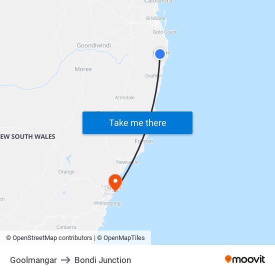 Goolmangar to Bondi Junction map